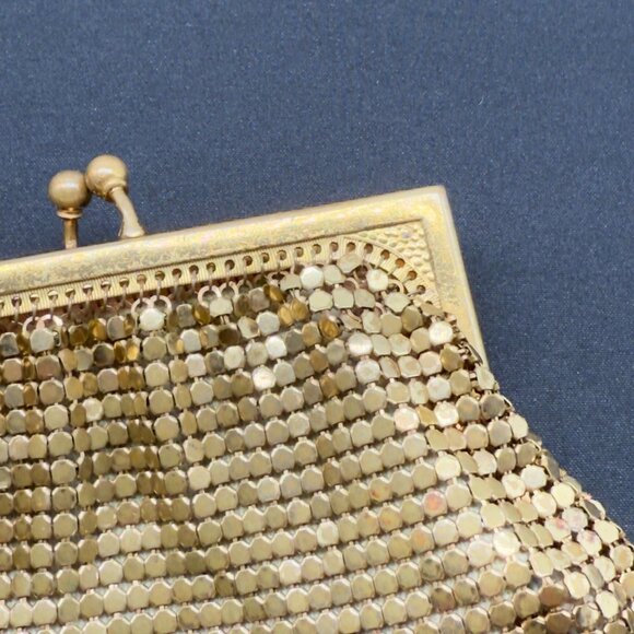 Vtg Whiting & Davis Gold Mesh Metal Change Key Purse Set Signed Made in USA NOTE - Picture 3 of 12